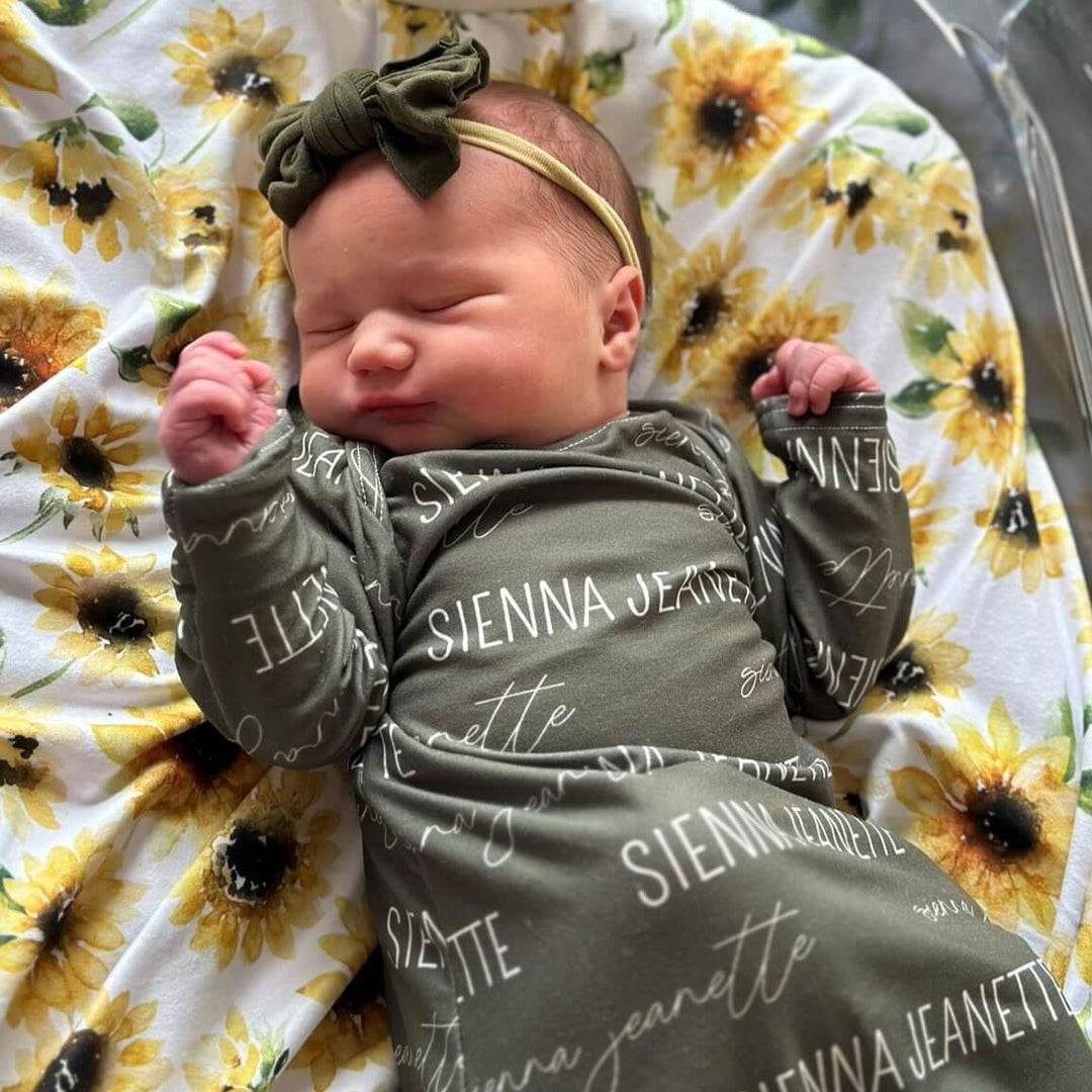 Solid Olive Personalized Newborn Baby Knot Gown