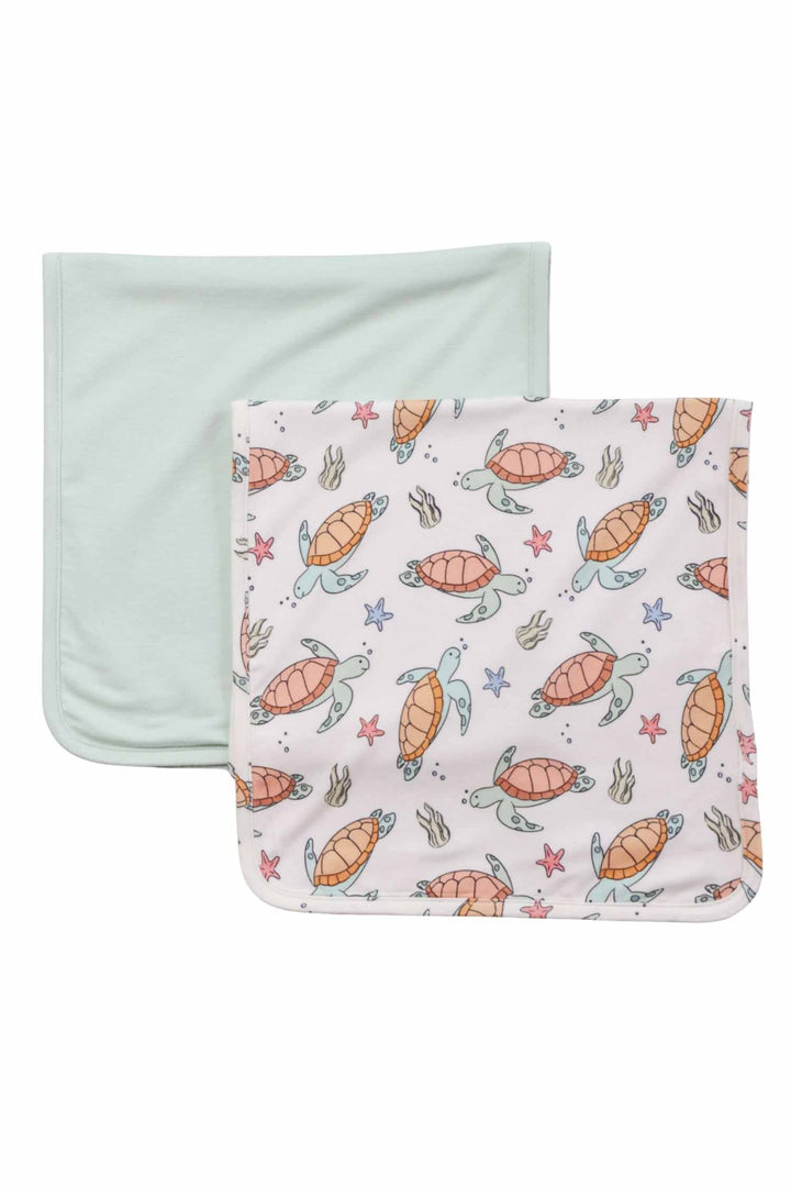 2pc burp cloth set with turtley rad turtle print in bamboo