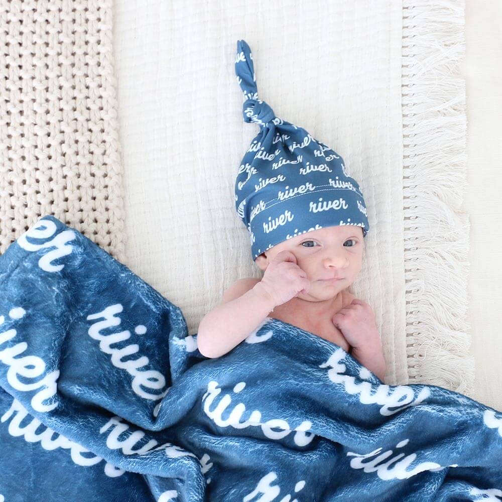 personalized knotted hat baby blues