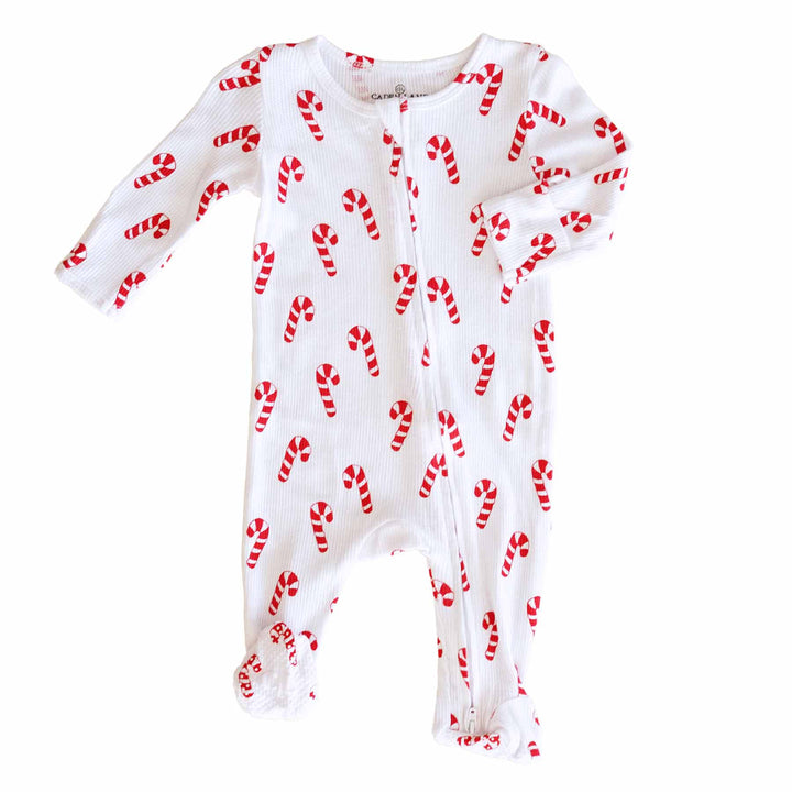 Candy Cane Lane Waffle Bamboo Zipper Footie