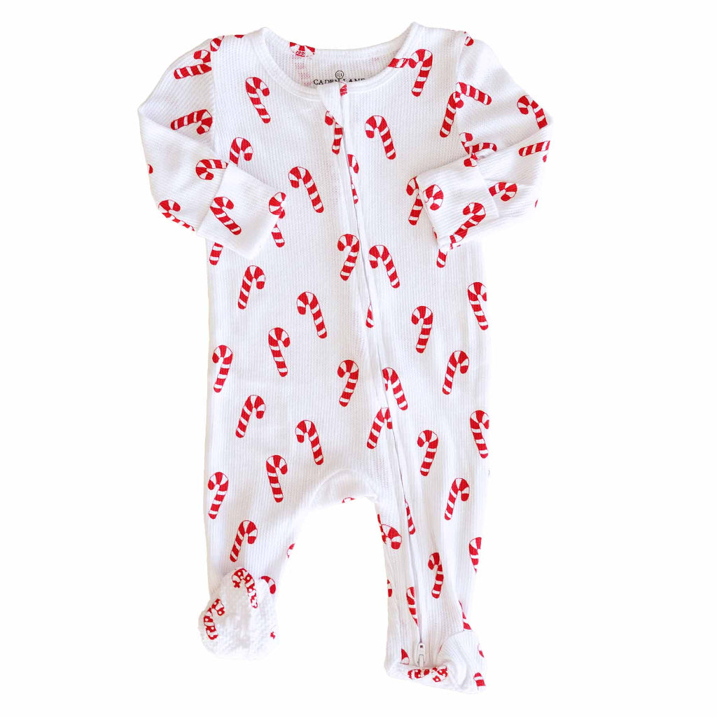 Candy Cane Lane Waffle Bamboo Zipper Footie