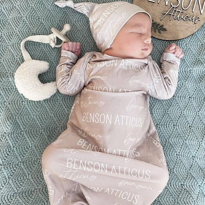 stone personalized newborn knot gown 