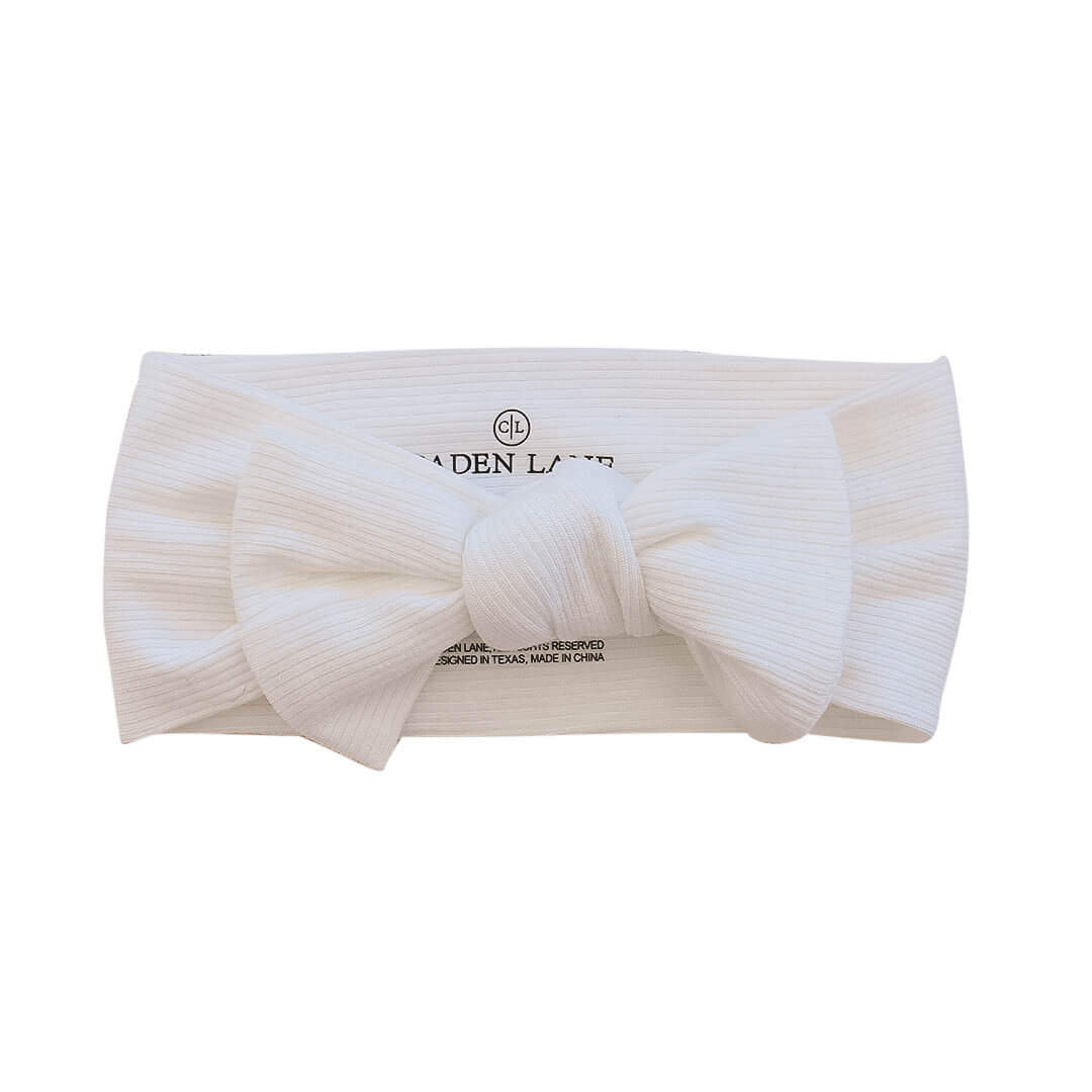 Pearl White Ribbed Bamboo Large Bow Headwrap | Caden Lane
