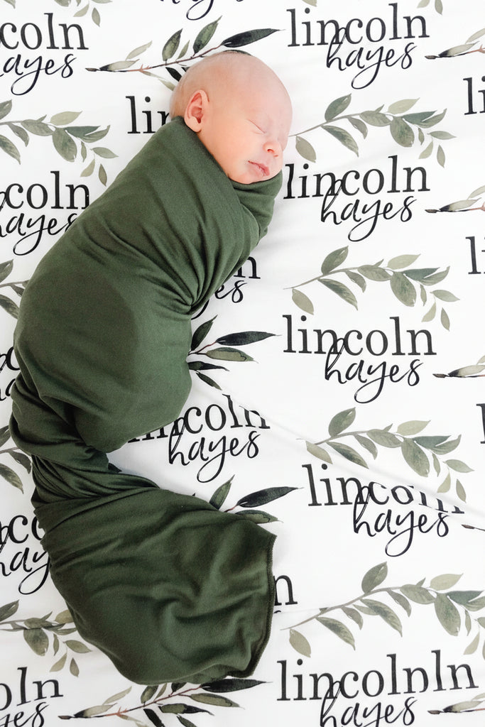 Leaf Personalized Name Swaddle Blanket