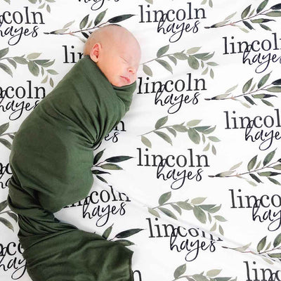 olive leaf personalized baby name swaddle blanket 