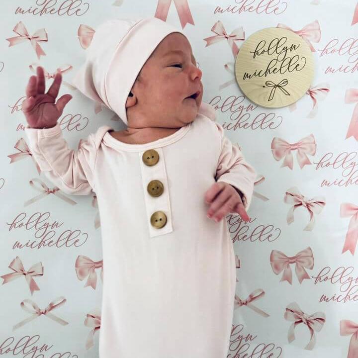 Solid Blush Bamboo Baby Knot Gown & Hat