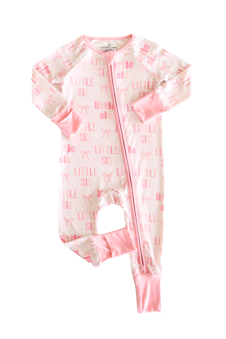 little sis convertible zip romper pink with bows 