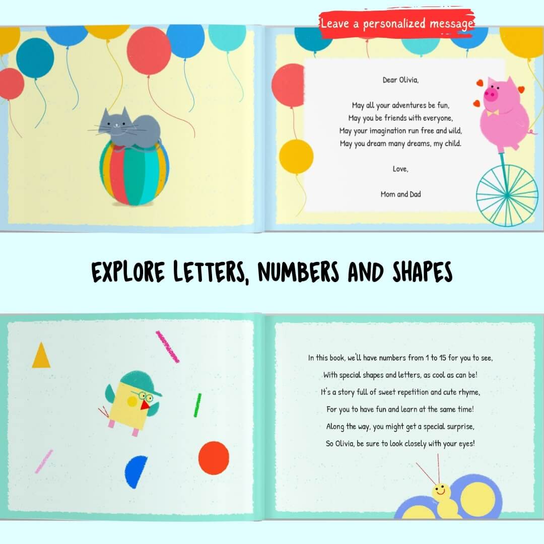 letters, numbers and shapes personalized book for kids