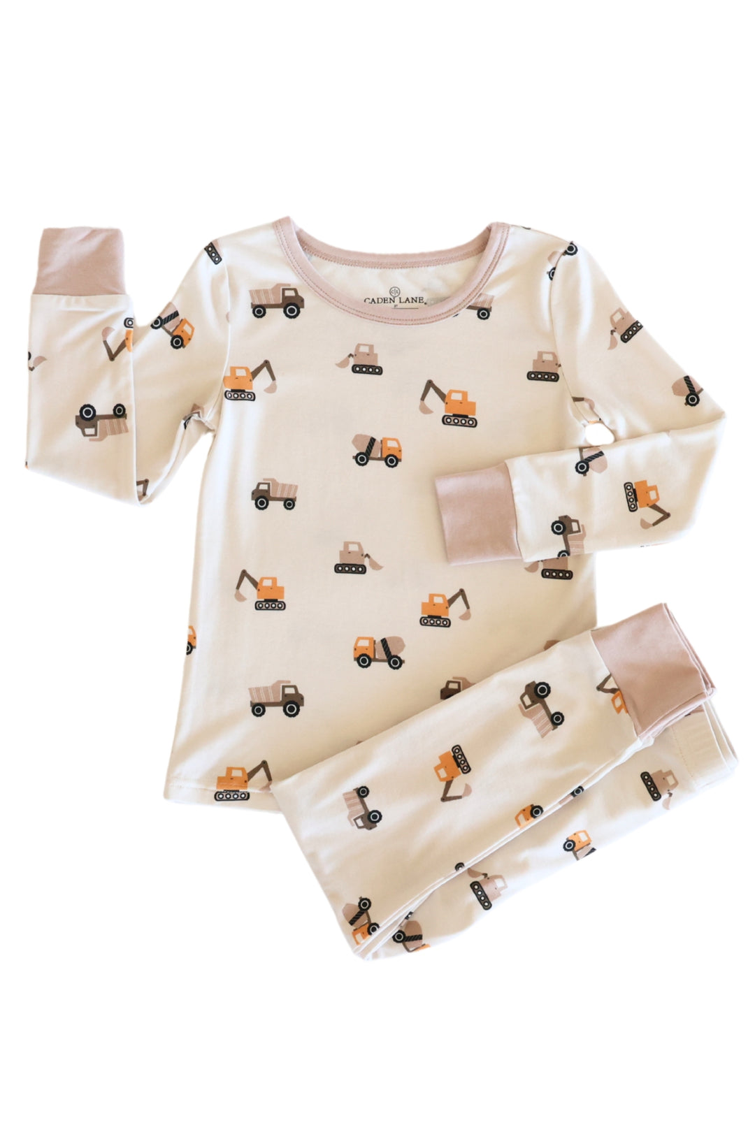 neutral construction two piece pajama set for boys
