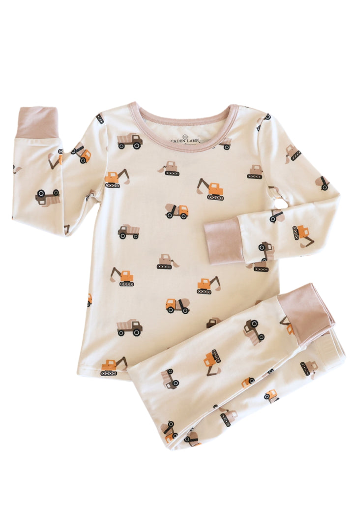 neutral construction two piece pajama set for boys