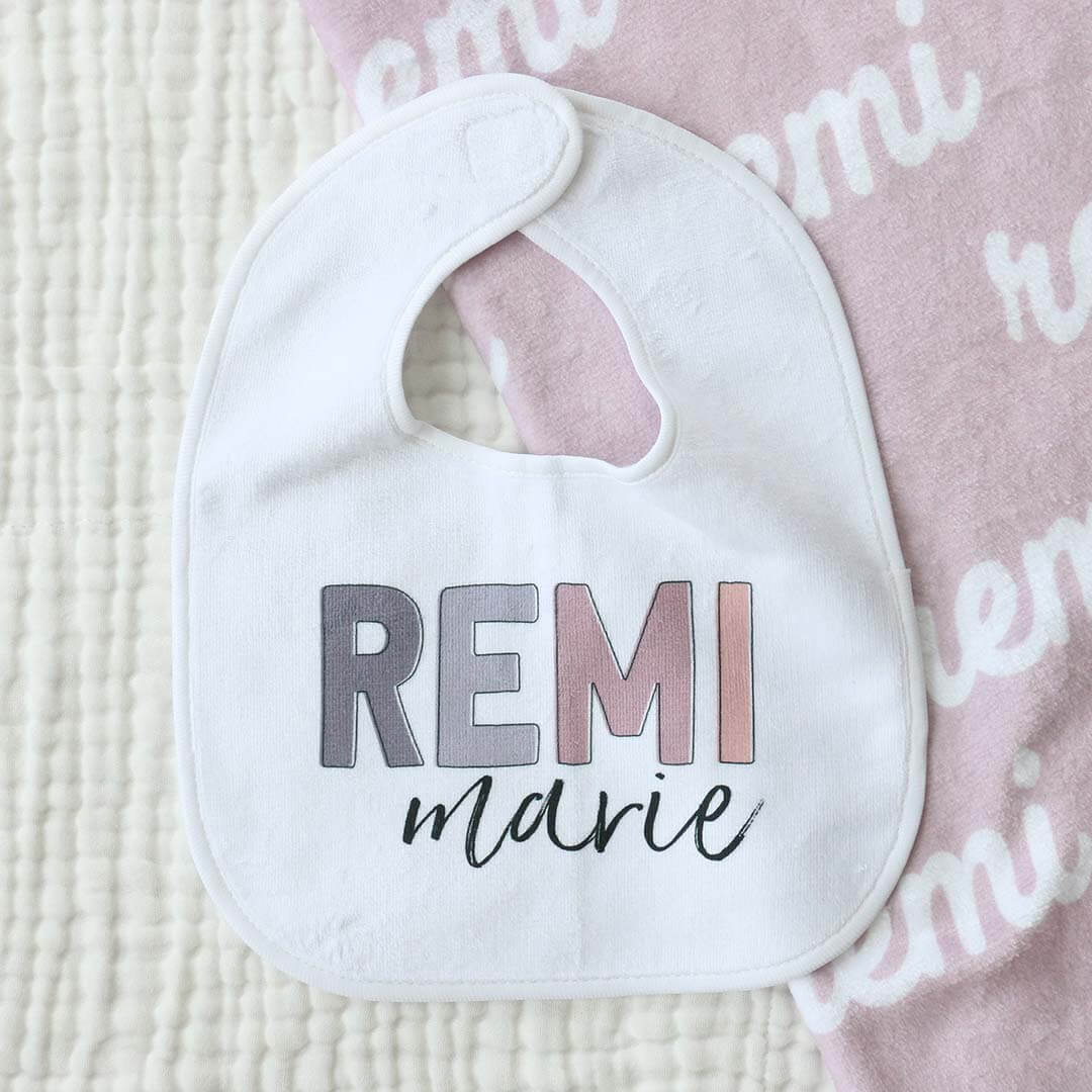 dusty hues personalized baby name bib 