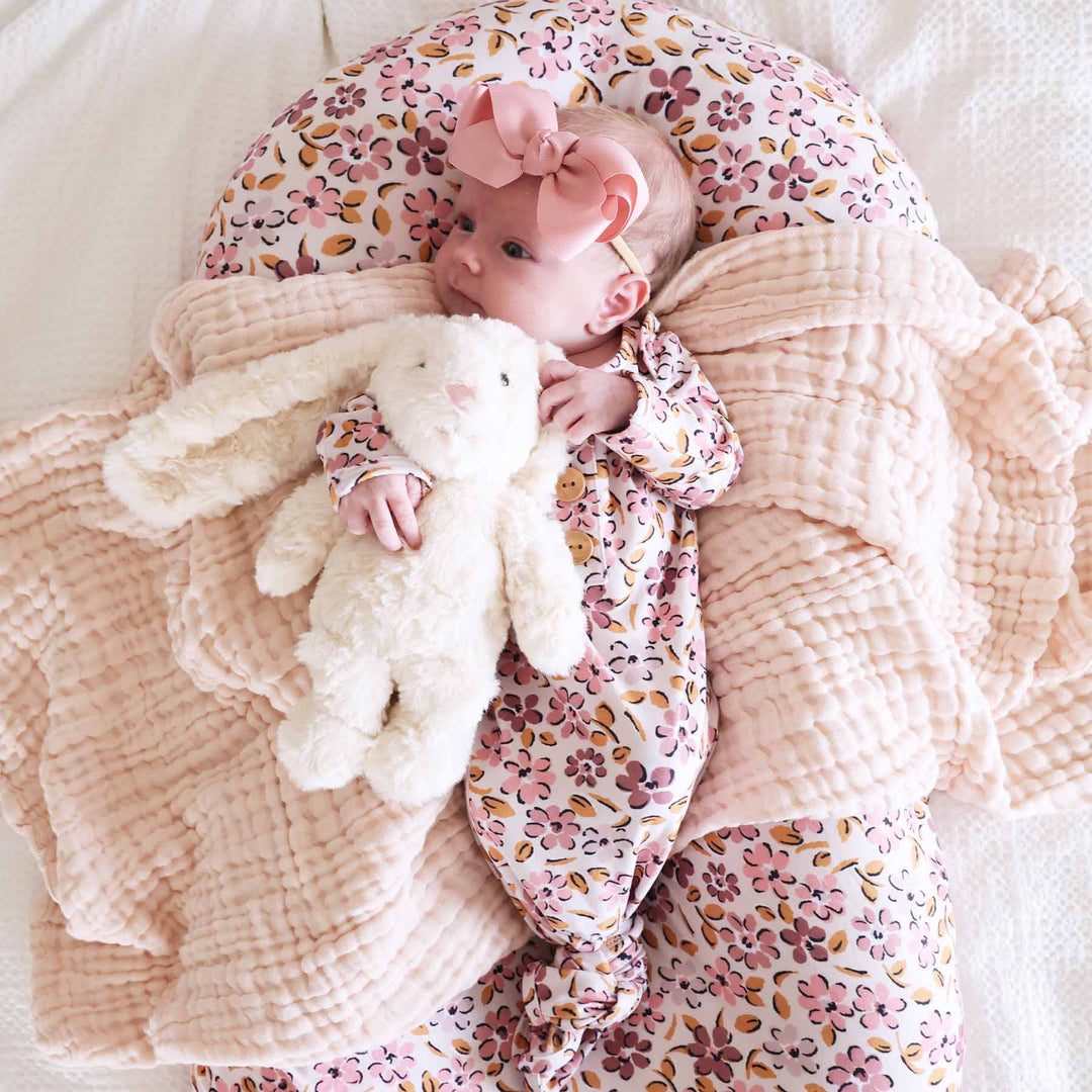 pink and purple floral newborn knot gown 