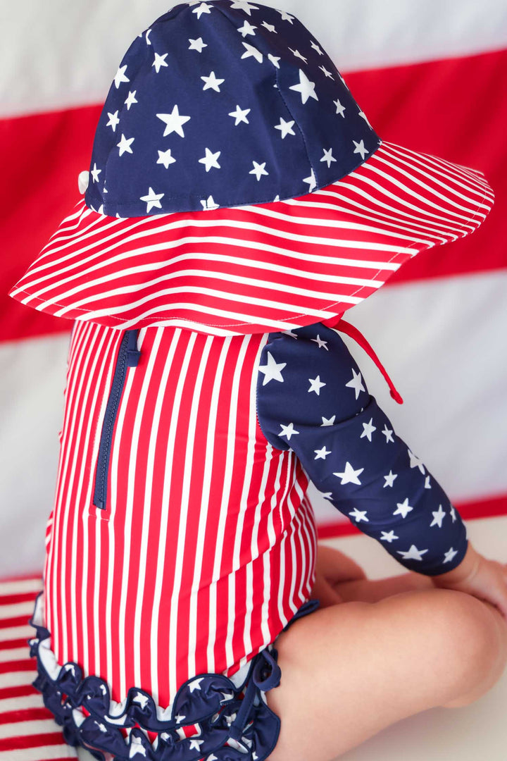Printed sun hat | Stars & Stripes Party | 4th of July kids beach hat | UPF sun protection | Caden Lane