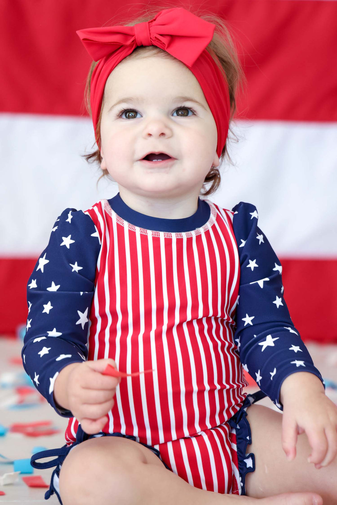 Swim bow Sparkler Red detail 11 | Stars & Stripes Party | 4th of July | Caden Lane