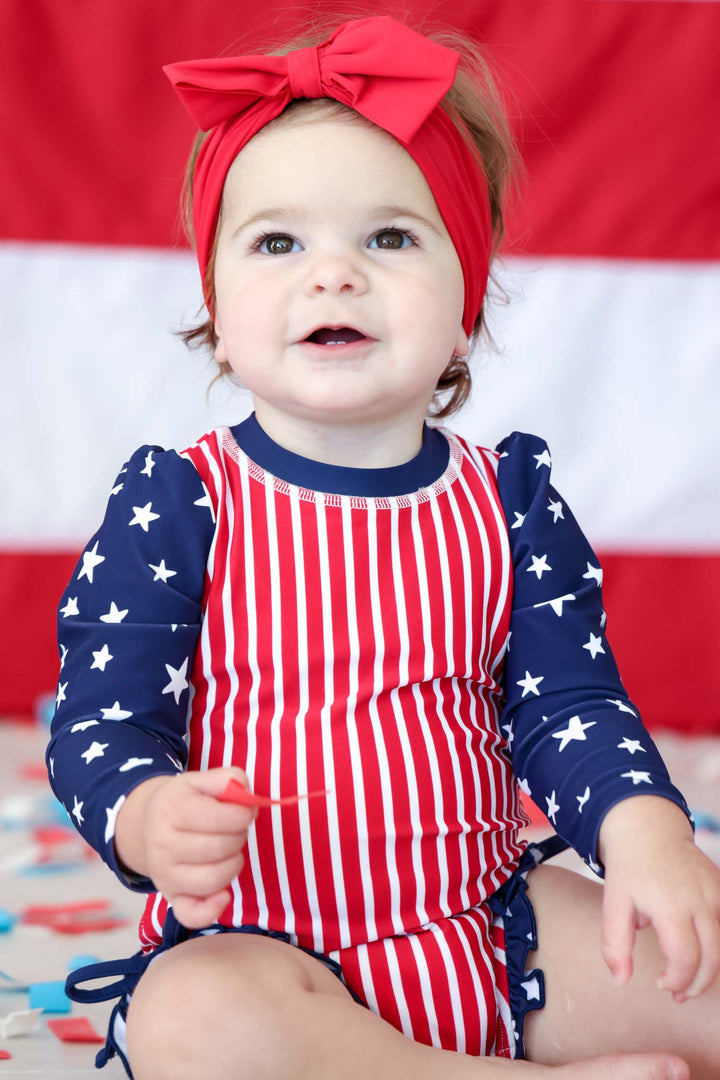 Swim bow Sparkler Red detail 11 | Stars & Stripes Party | 4th of July | Caden Lane