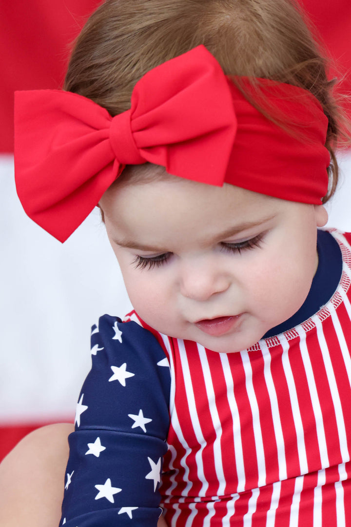 Swim bow Sparkler Red detail 7 | Stars & Stripes Party | 4th of July | Caden Lane