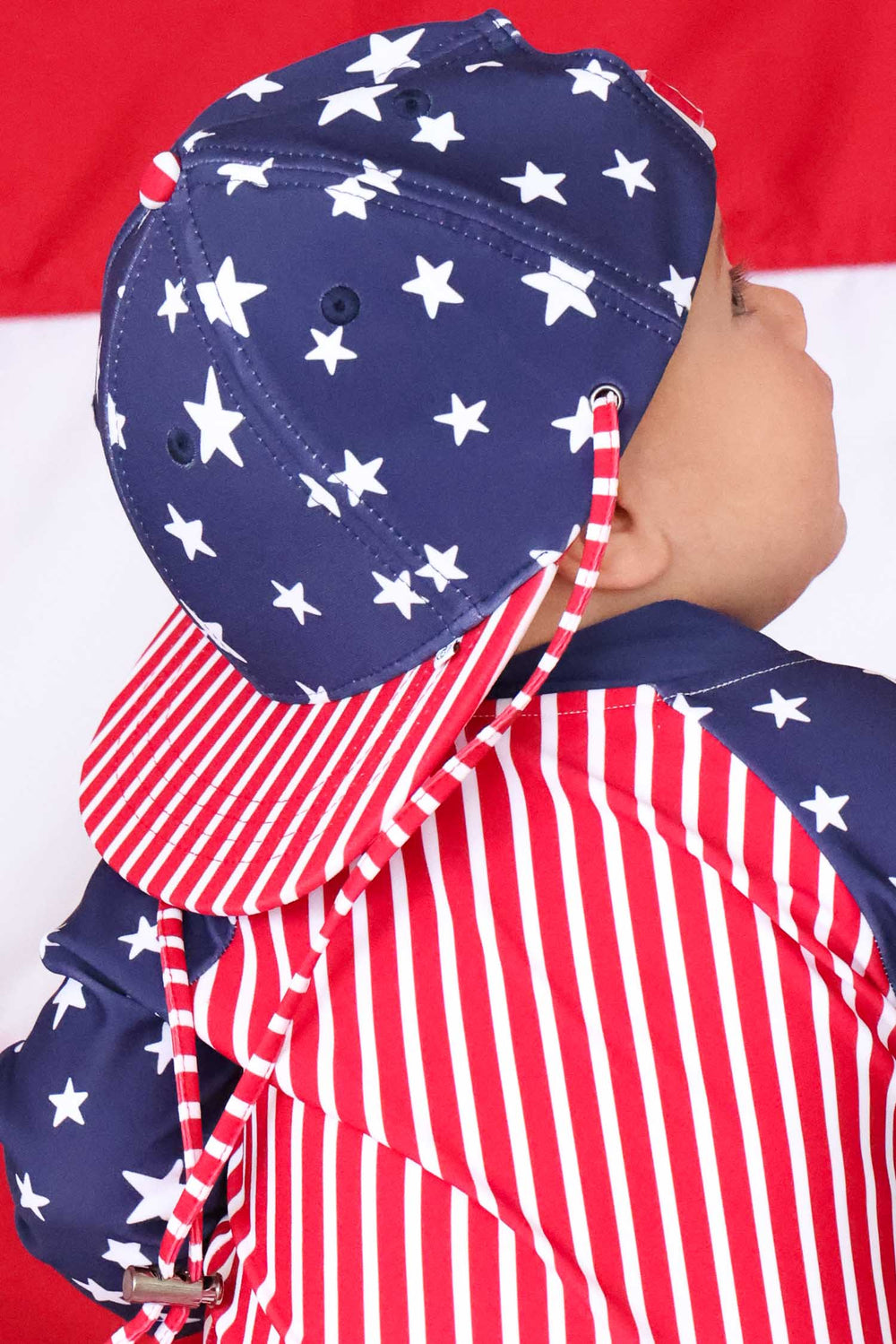 closeup of stars & stripes surf hat 