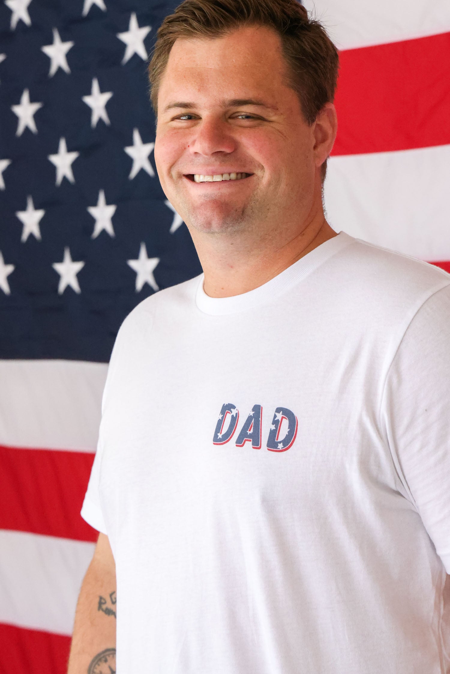 Stars & Stripes Party Dad Graphic Tee | White