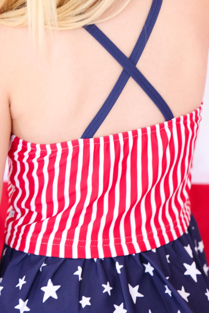cross back strappy tankini swimsuit  american flag