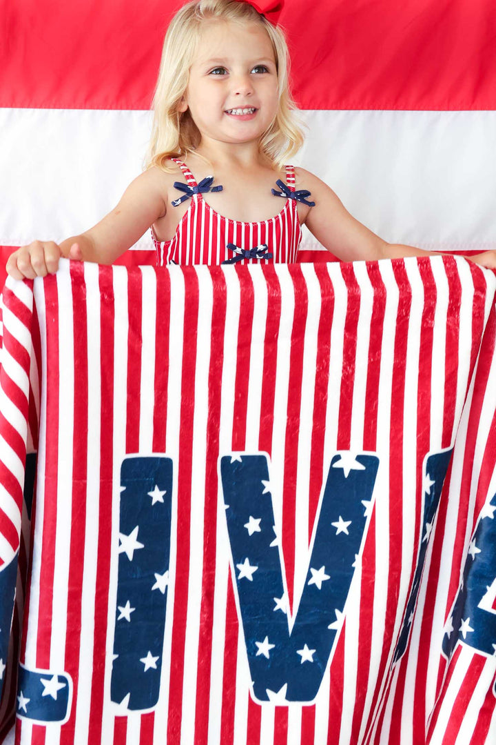 Stars & Stripes Party personalized beach towel | patriotic USA kids towel | Caden Lane