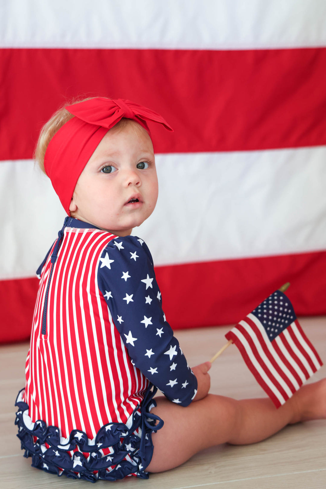 Swim bow Sparkler Red detail 9 | Stars & Stripes Party | 4th of July | Caden Lane