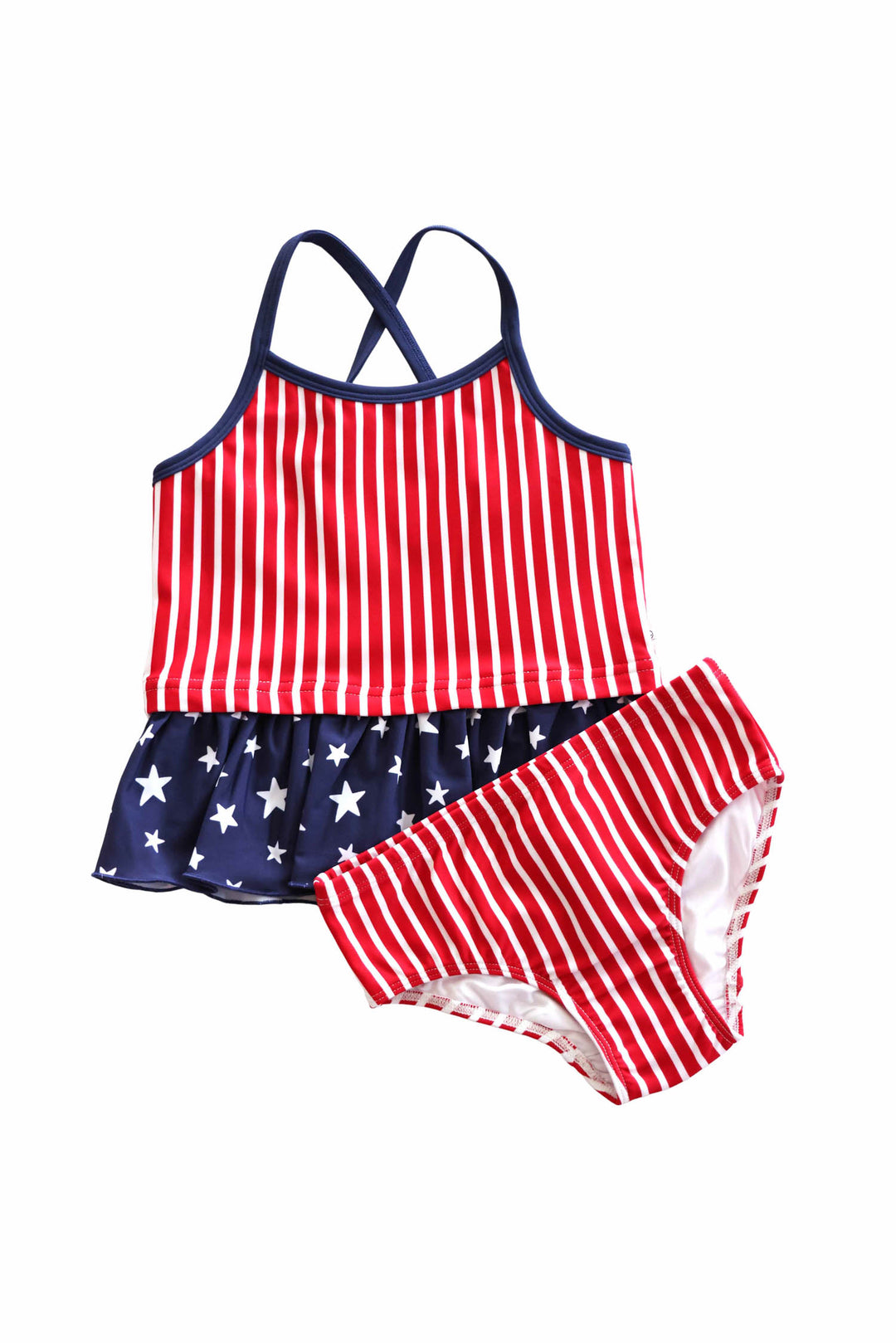 Stars & Stripes Party girls two piece strappy tankini swimsuit | American flag print | family matching USA swimwear | Caden Lane