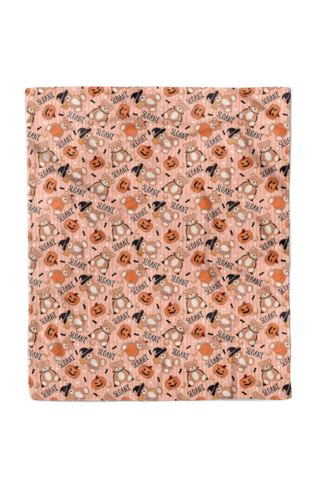 Caden Lane Halloween-themed fabric with pumpkins, ghosts, and witches' hats on an orange background