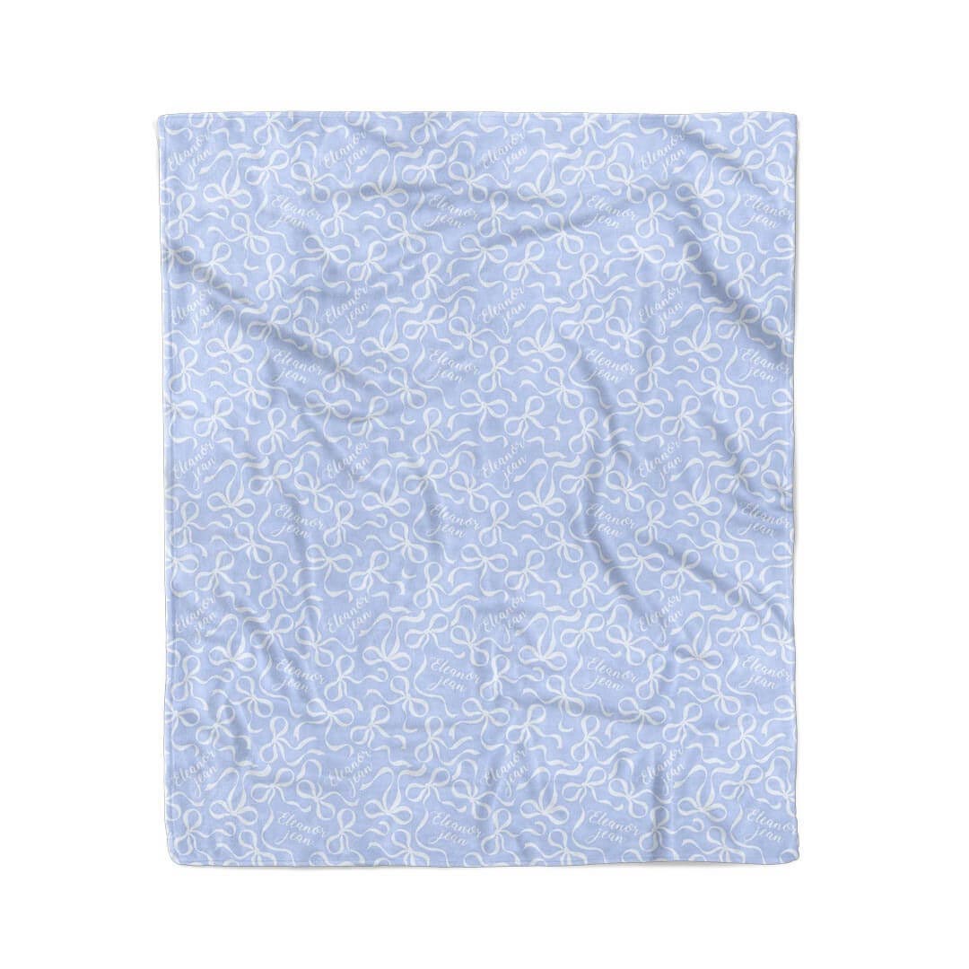 blue and white bow personalized kids blanket 