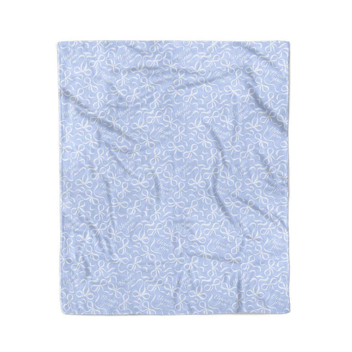 blue and white bow personalized kids blanket 