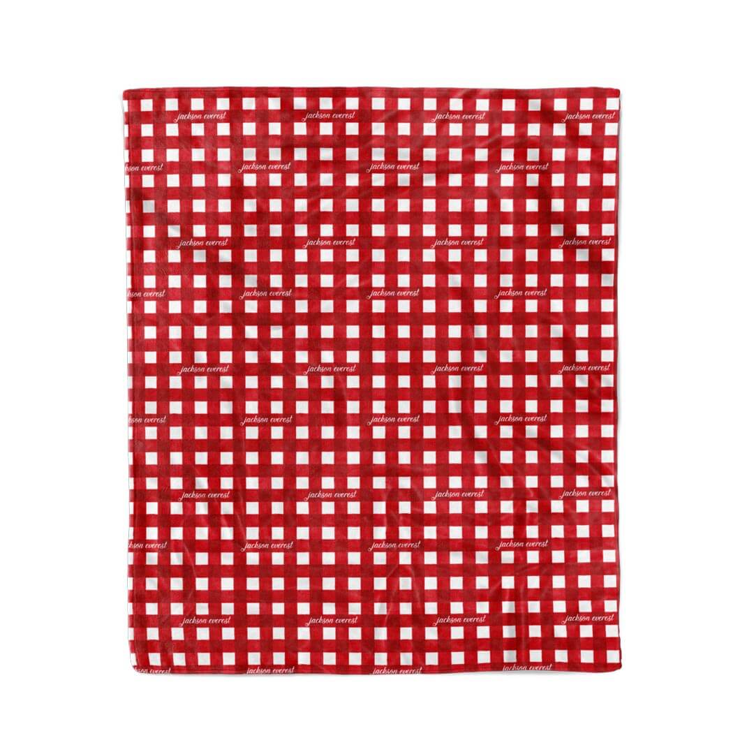 checking it twice red and white check christmas blanket for kids personalized with name gender neutral