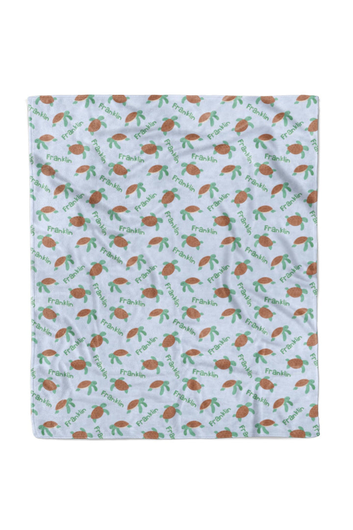 personalized kids blanket in coastal cruisers turtle design