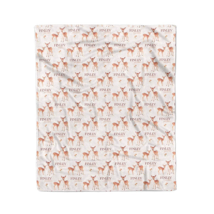 50 x 60 cream blanket with brown deer and mushroom personalized with name 