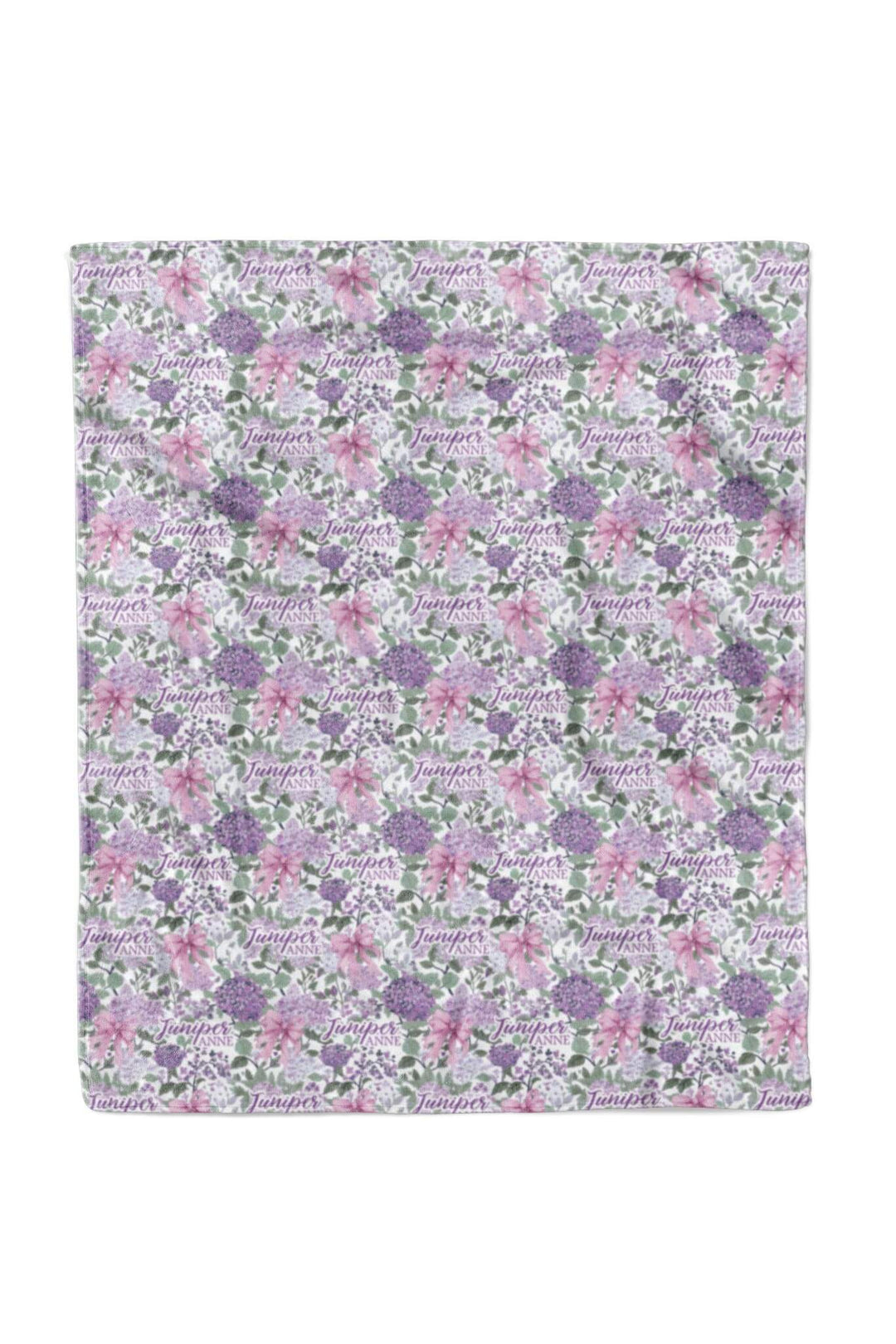 50 x 60 purple hydrangea and pink bow personalized blanket 