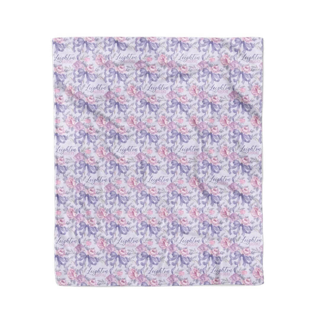 leighton's lavender personalized blanket pink and purple flowers and bows for girls 