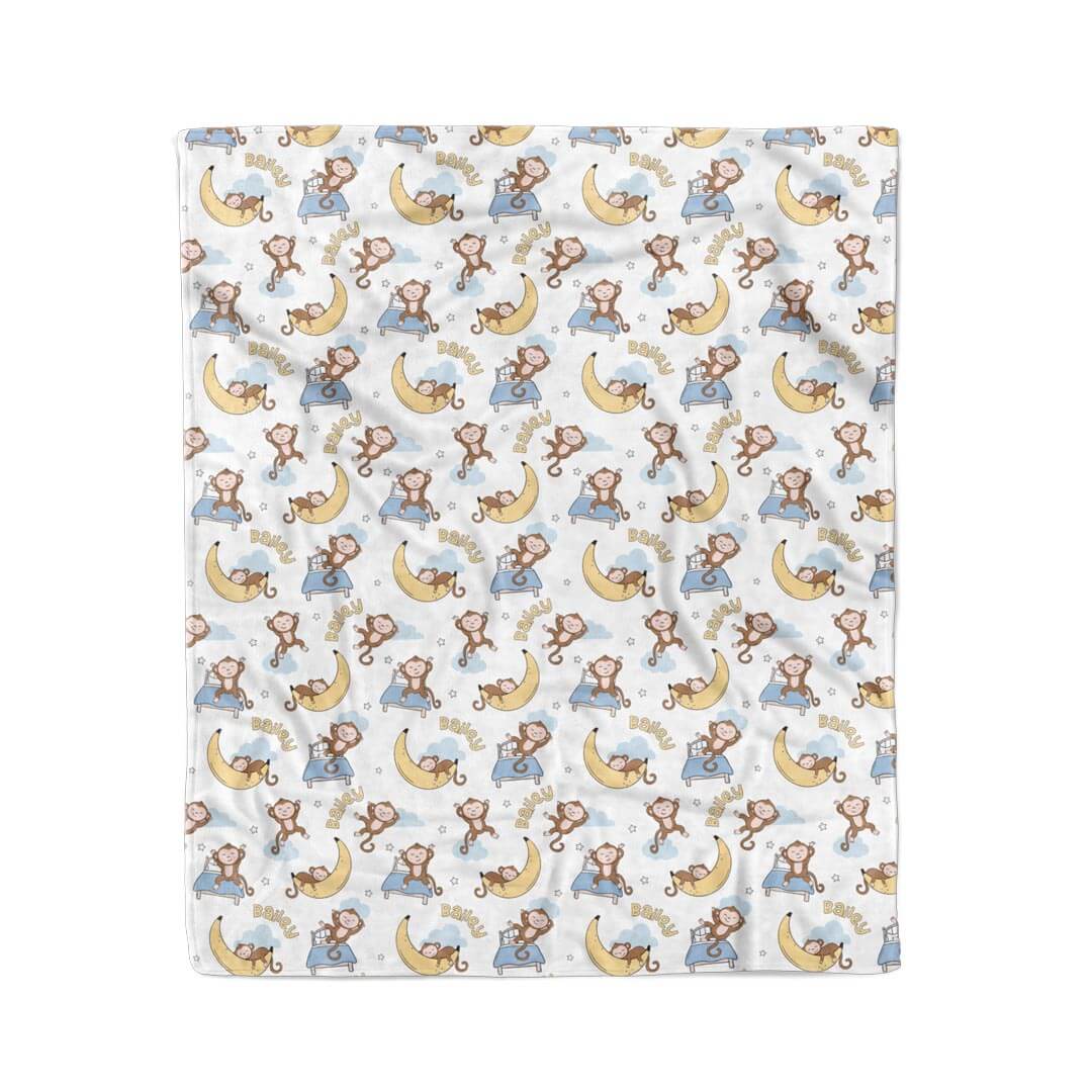 50 x 60 ids personalized minky blanket with monkeys, beds and bananas personalized with name 