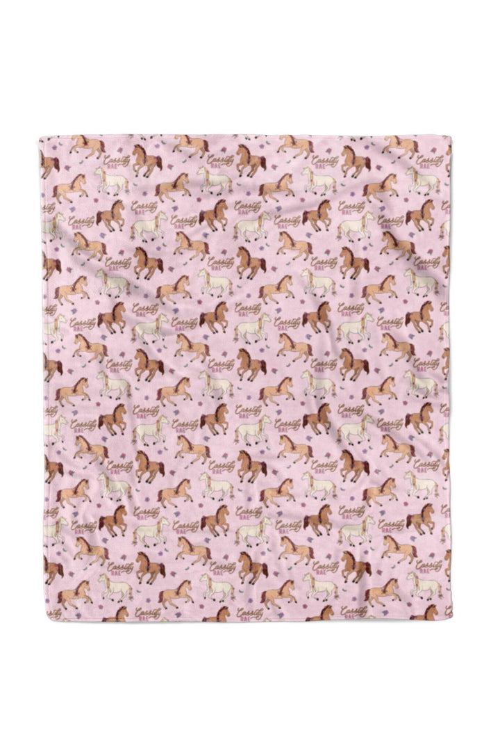 50 x 60 personalized blanket for girls in pony club pink print 
