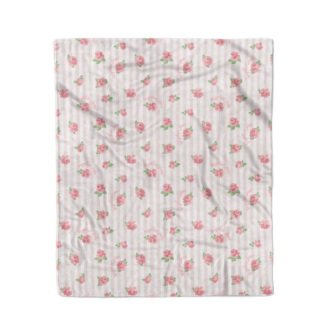 stripe and rose personalized kids blanket for girls 