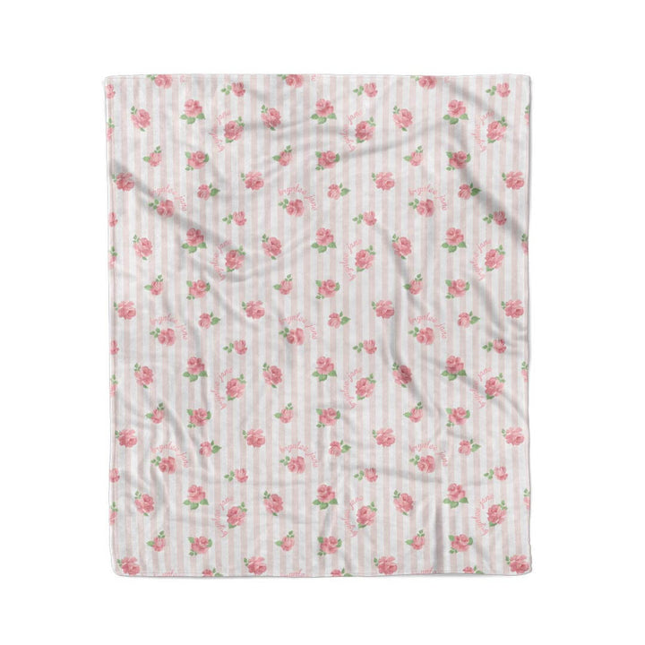 stripe and rose personalized kids blanket for girls 