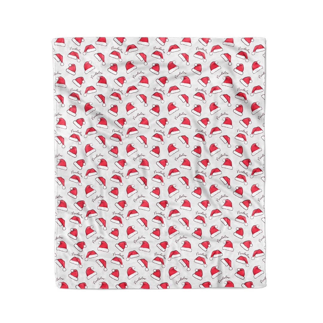 santa baby personalized christmas blanket for kids with red santa hats gender neutral