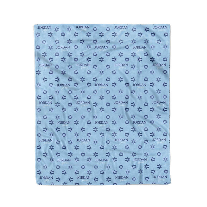shalom snuggles personalized blanket for kids light blue with navy stars 