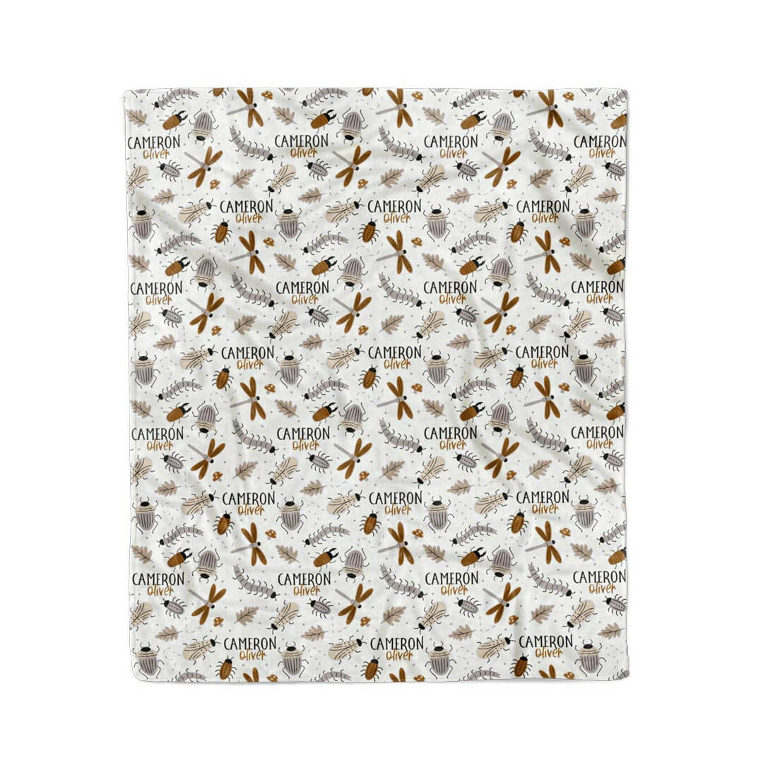 personalized blanket for kids with neutral bugs 