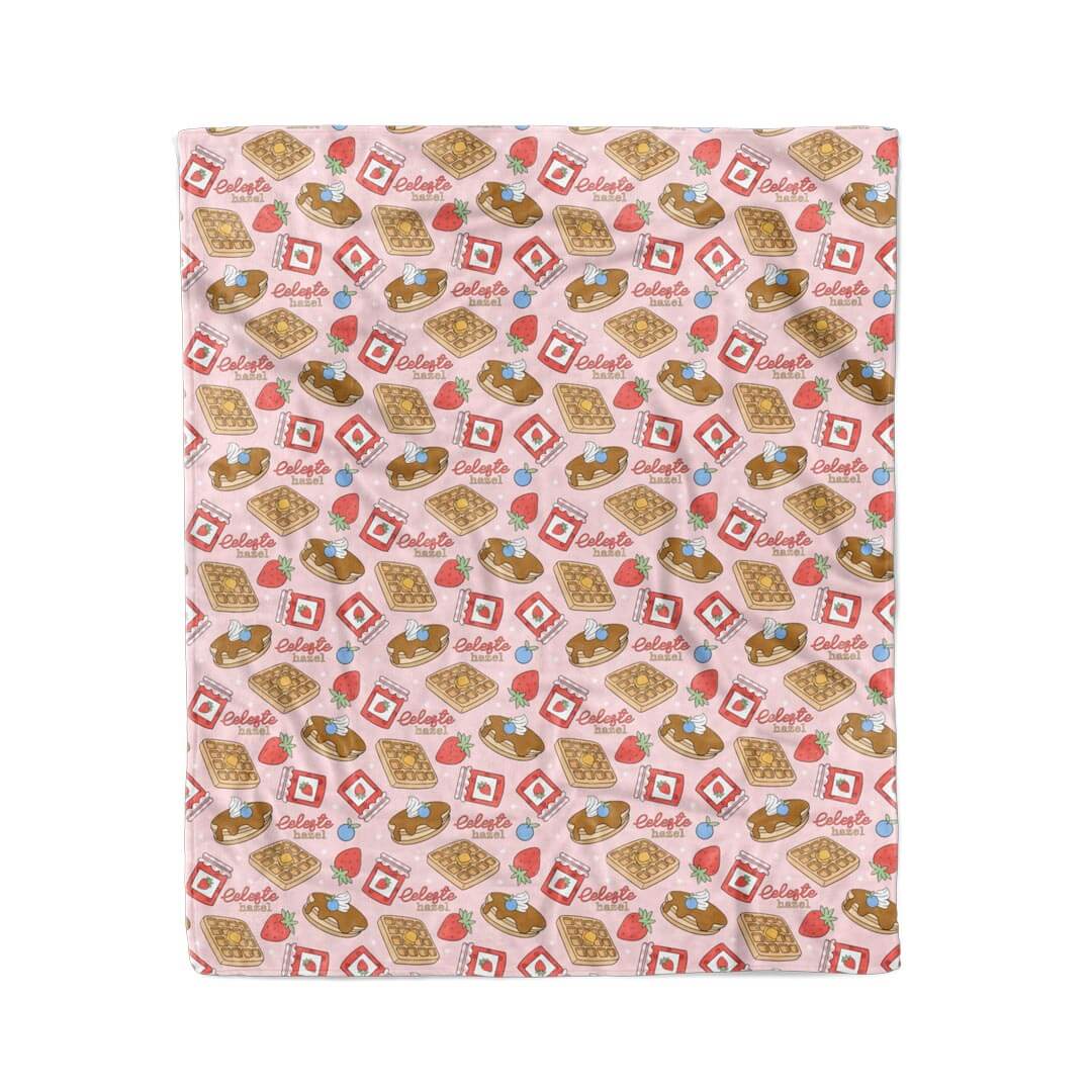 breakfast themed personalized name blanket for girls pink