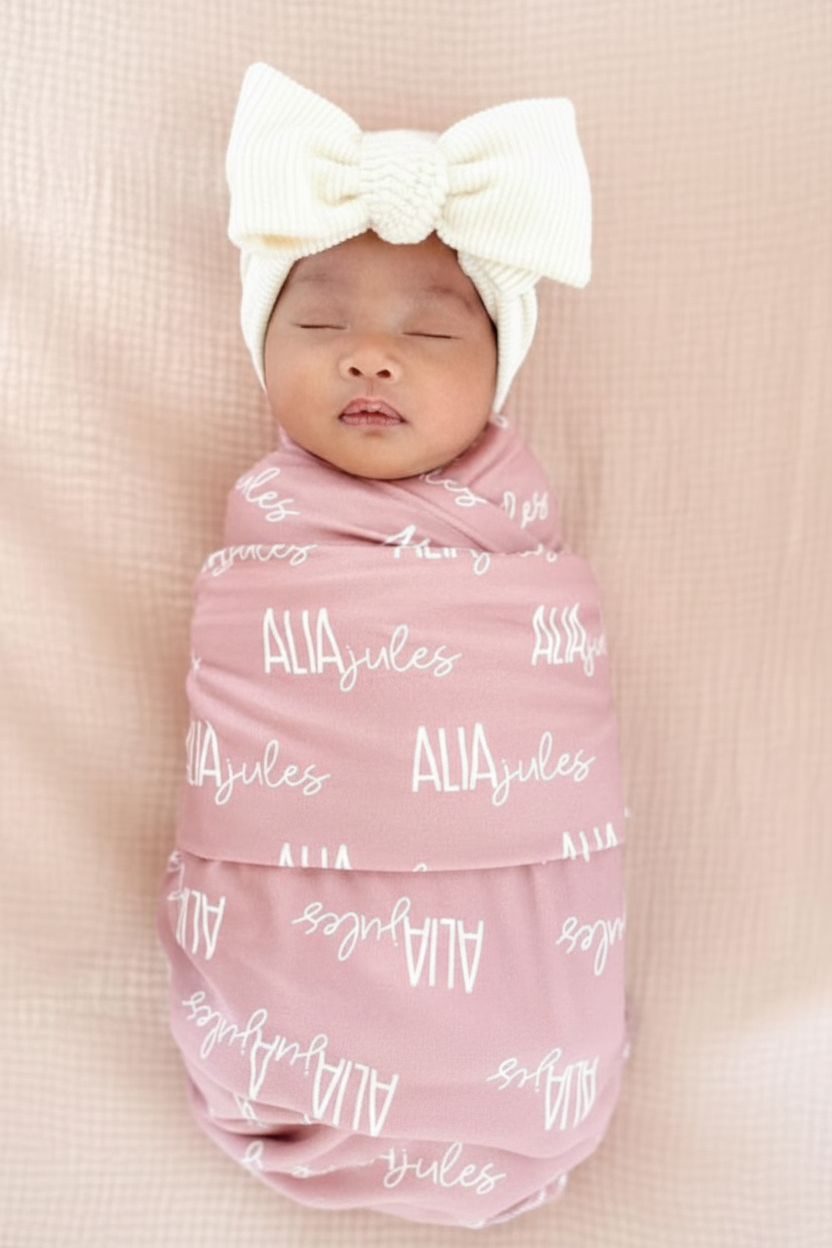 Personalized Baby Name Swaddle Blanket Font Duo | Best Selling Pinks