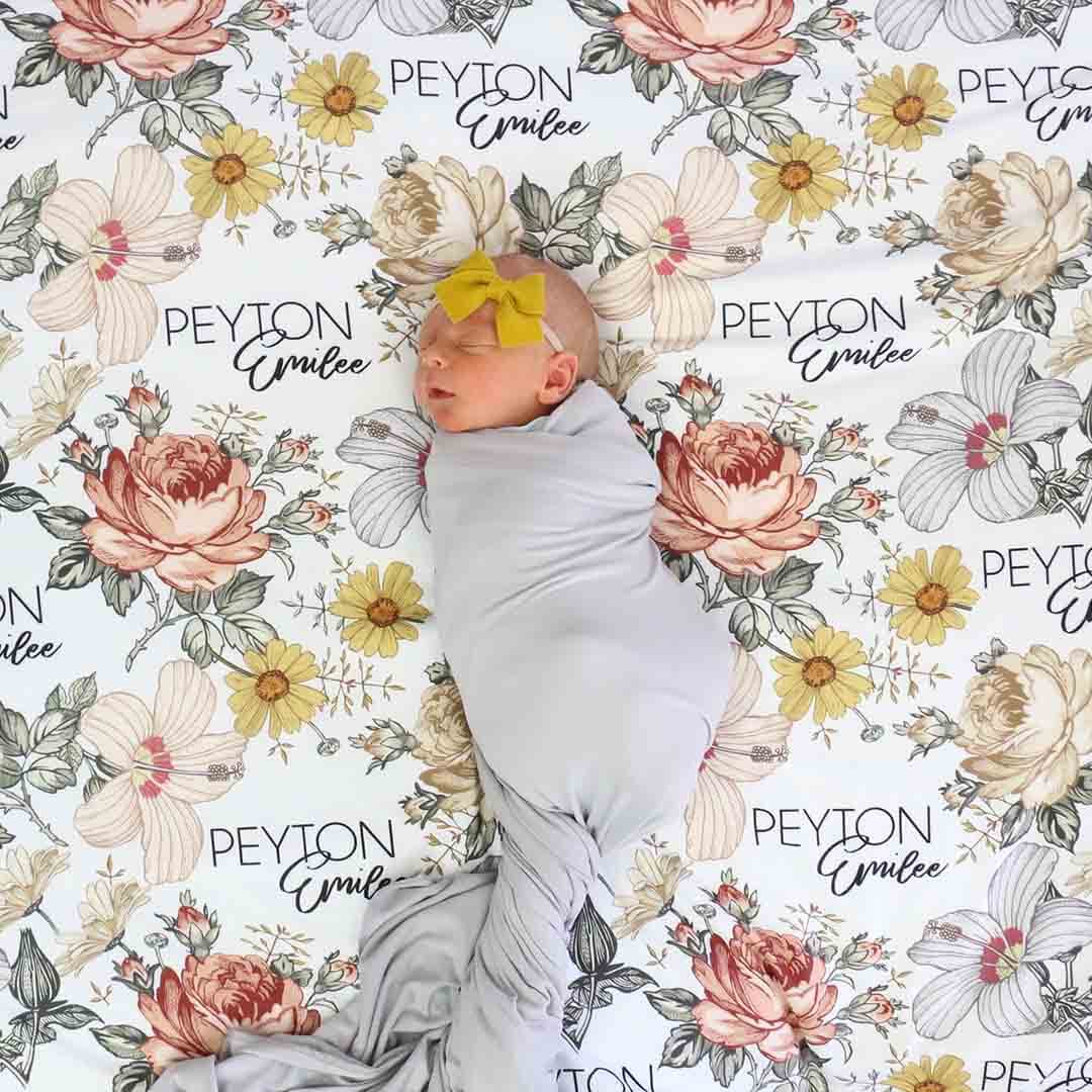 vintage floral swaddle blanket personalized with name 
