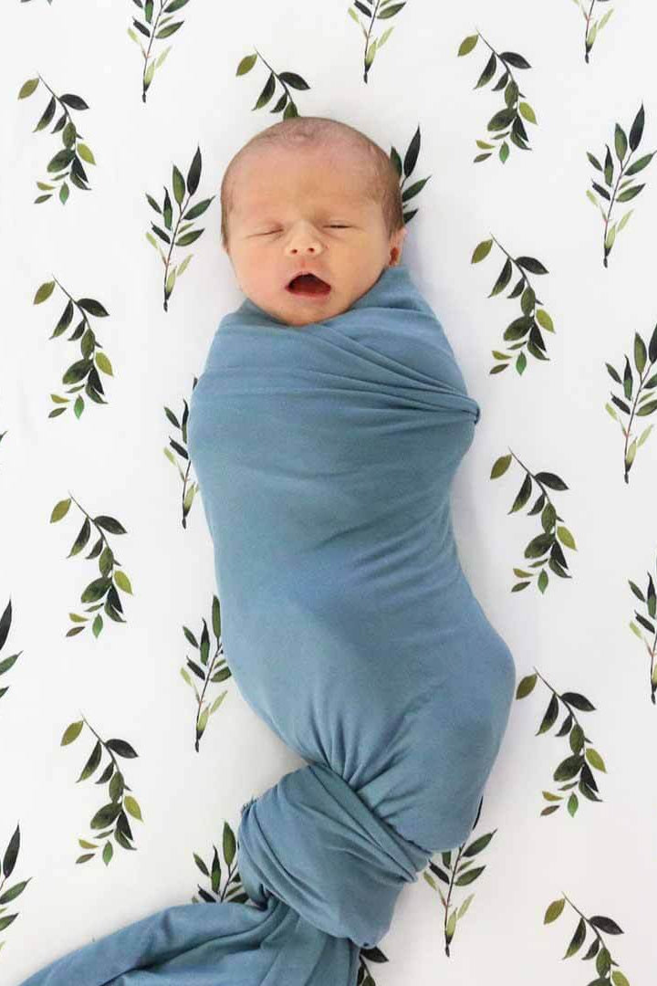 solid dusty blue bamboo knit swaddle blanket 