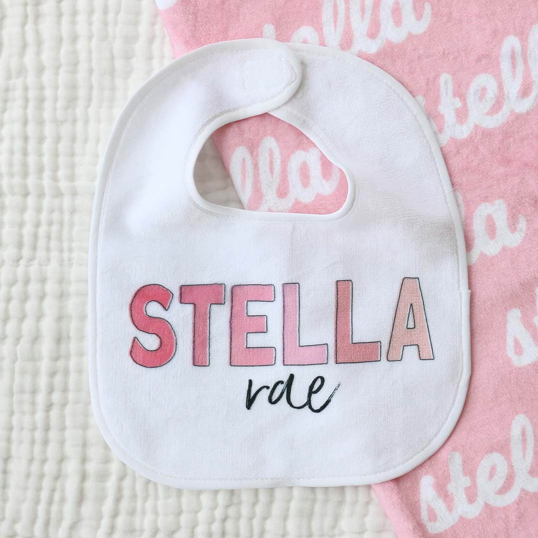 personalized bib pink letters