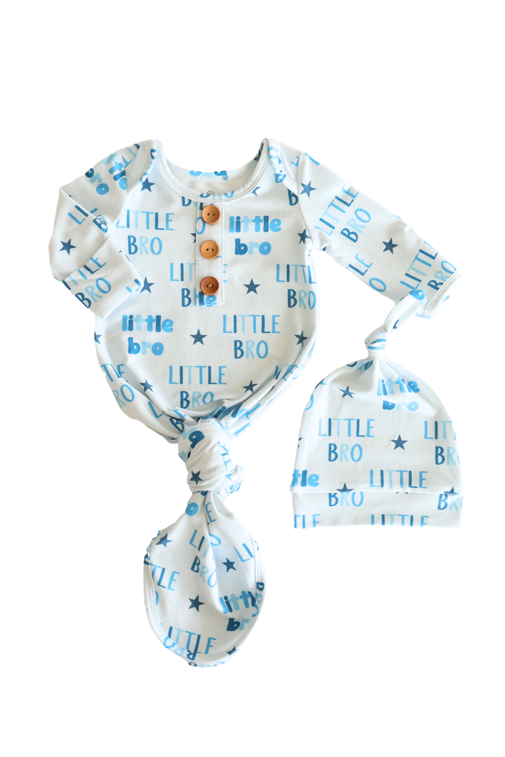 little bro newborn knot gown and hat set 