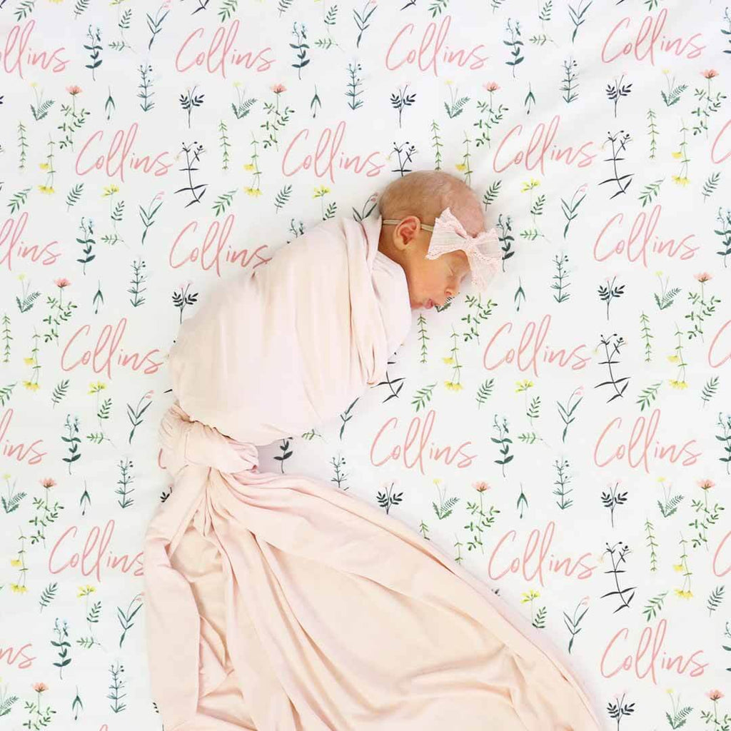 Lillys Wildflower Leaves Personalized Name Swaddle Blanket