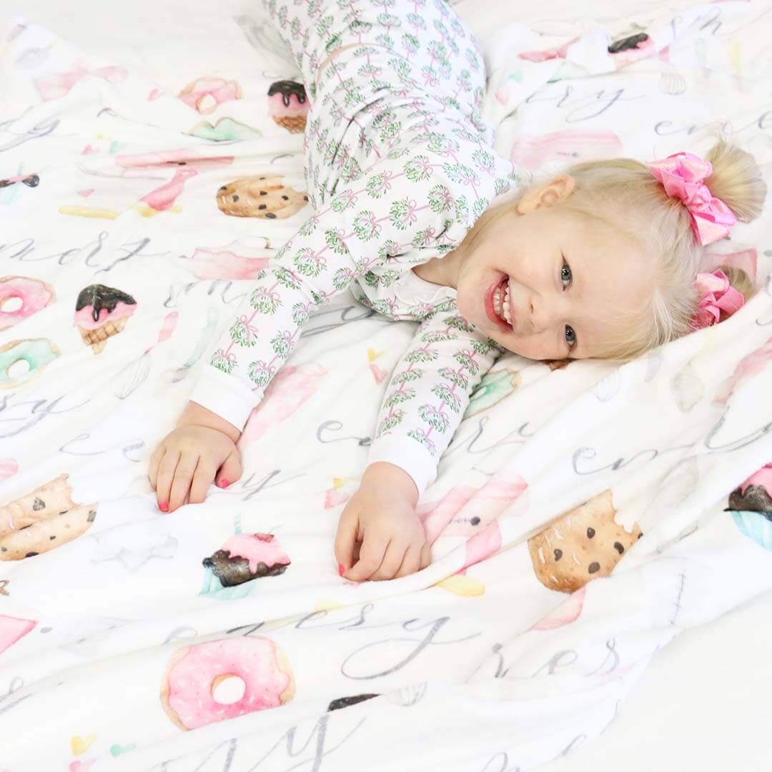 bella's baker shop personalized toddler blanket