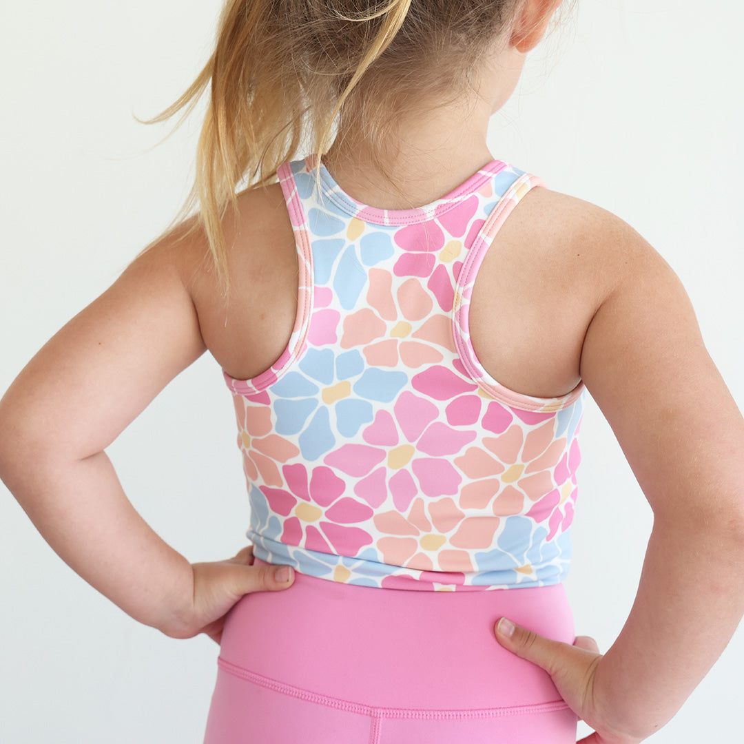 racerback active tank top for girls with multicolor flowers 